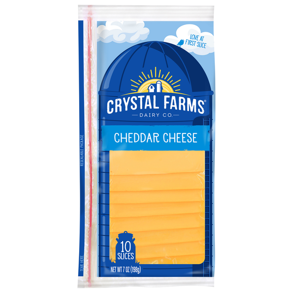 Crystal Farms Cheese Slices, Cheddar hero