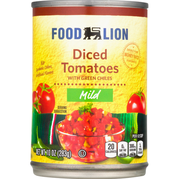 Canned & Jarred Vegetables Food Lion Tomatoes with Green Chiles, Mild, Diced hero