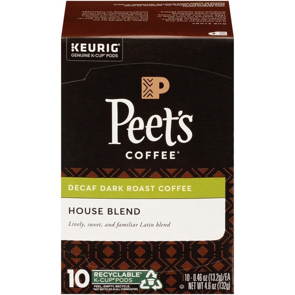 Coffee Peet's Coffee House Blend Decaf Dark Roast Coffee K-Cup Pods hero