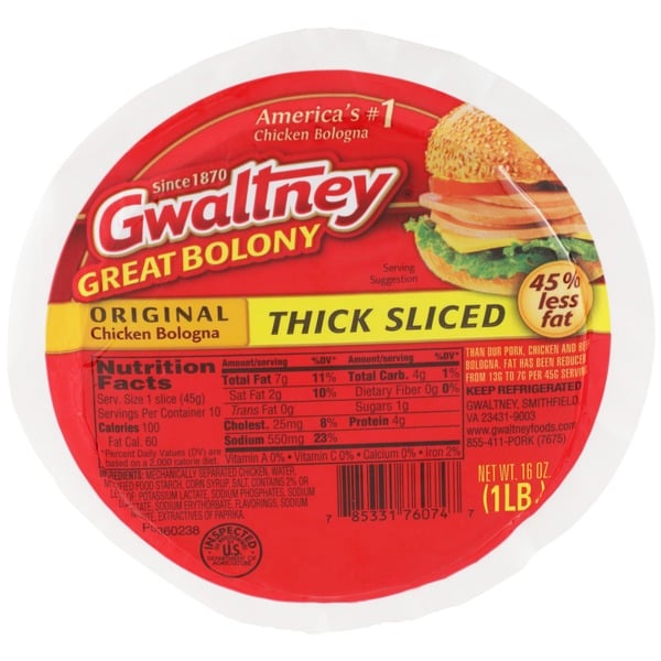 Cold Cuts Gwaltney Thick Sliced Chicken Bologna hero