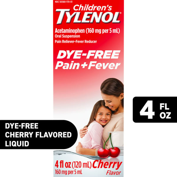 Cough, Cold & Flu TYLENOL Pain + Fever Medicine, Dye-Free, Cherry hero