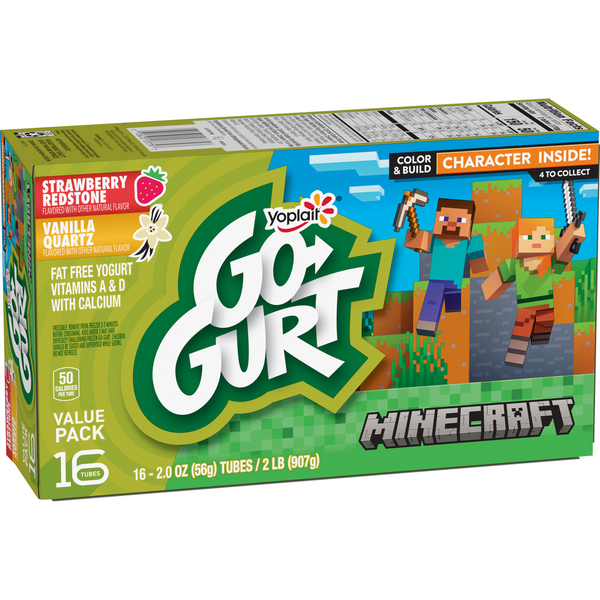 Ice Cream, Novelties & Ice Go-Gurt Minecraft Strawberry and Vanilla Kids Fat Free Yogurt Tubes hero