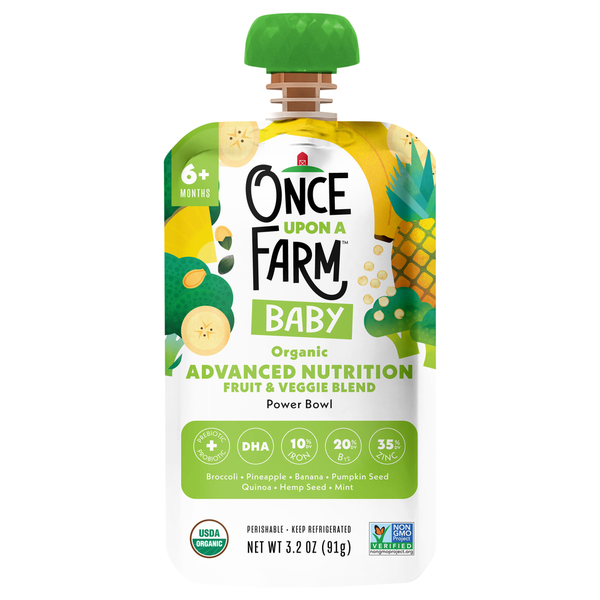 Baby Food & Formula Once Upon a Farm Fruit & Veggie Blend, Organic, Power Bowl, Advanced Nutrition, Baby, 6+ Months hero