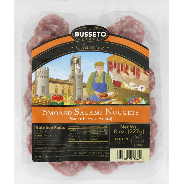 Specialty Packaged Deli Meats Busseto Foods Salami, Smoked, Nuggets hero