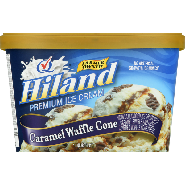 Ice Cream & Ice Hiland Dairy Ice Cream, Premium, Caramel Waffle Cone hero