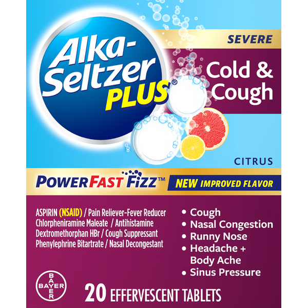 Cold, Flu & Allergy Alka-Seltzer Cold & Cough, Severe, Effervescent Tablets, Citrus hero