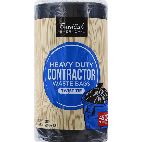 Trash Bags & Liners Essential Everyday Waste Bags, Contractor, Heavy Duty, Twist Tie, 45 Gallon hero