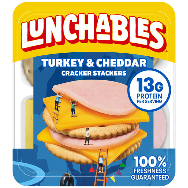 Lunch Meat-Prepackaged Lunchables Turkey & Cheddar Cheese with Crackers Kids Lunch Snack Kit hero