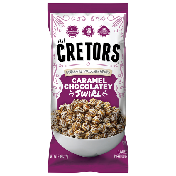 Candy & Chocolate G.H. Cretors Popcorn, Small-Batch, Handcrafted, Caramel Chocolatey Swirl hero