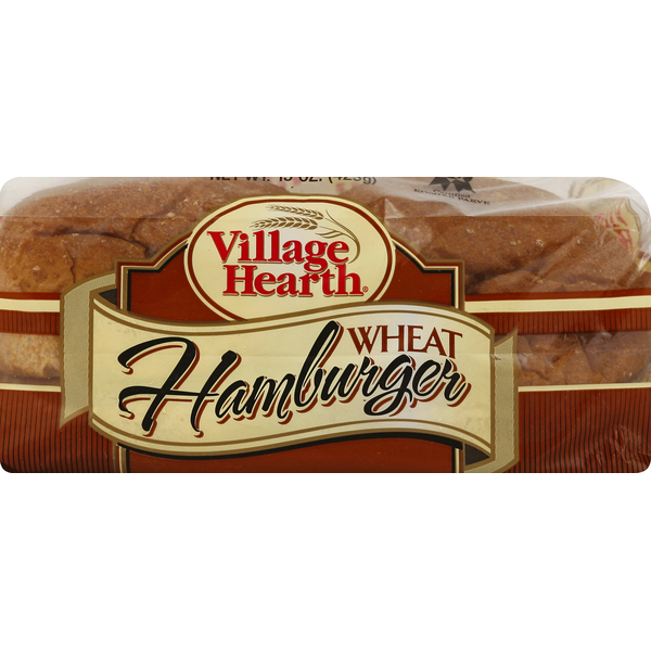 Village Hearth Hamburger Buns, Sliced, Wheat hero