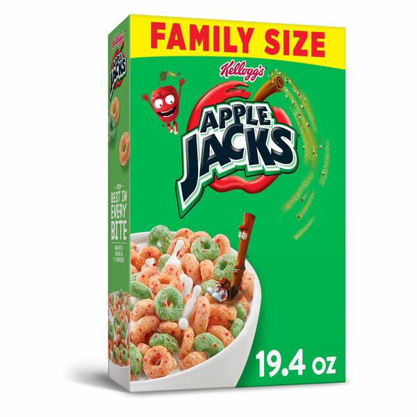 Cereal Kellogg's Apple Jacks Cold Breakfast Cereal, 8 Vitamins and Minerals, Original hero