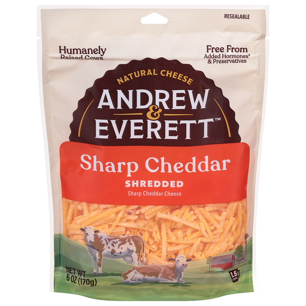 Andrew & Everett Cheese, Sharp Cheddar, Shredded hero