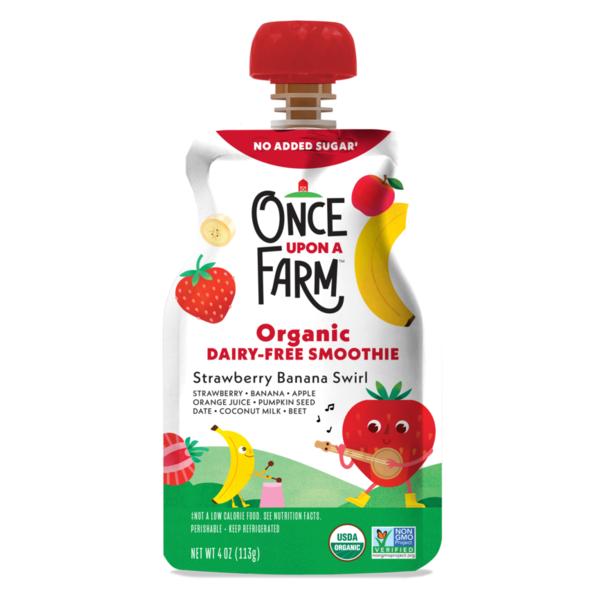 Yogurt/Kefir Once Upon a Farm Strawberry Banana Swirl Organic Dairy-Free Kids Smoothie Pouch hero