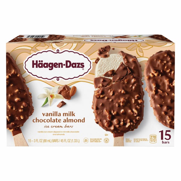 Ice Cream & Ice Haagen-Dazs Vanilla Milk Chocolate Almond Ice Cream Bars hero