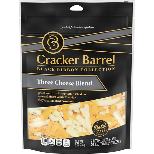 Packaged Cheese Cracker Barrel Black Ribbon Three Cheese Blend Shredded Cheese, . Bag hero