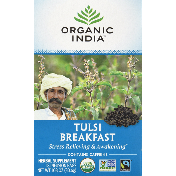 Tea ORGANIC INDIA Herbal Supplement, Tulsi Breakfast, Infusion Bags hero