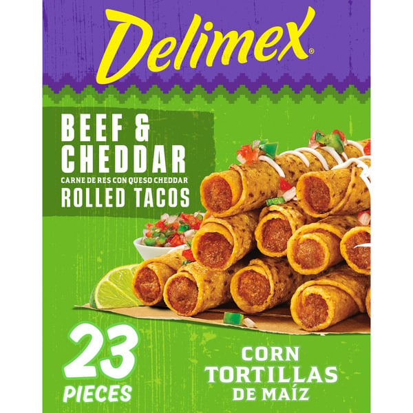 Frozen Appetizers & Sides Delimex Beef & Cheddar Corn Rolled Tacos Frozen Food Snacks hero