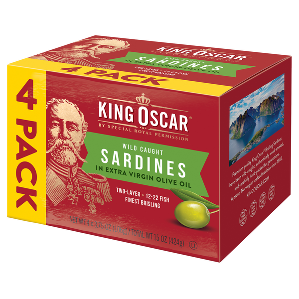 Canned Meat & Seafood King Oscar Sardines 2-Layer in Olive Oil Cluster Pack 4 hero