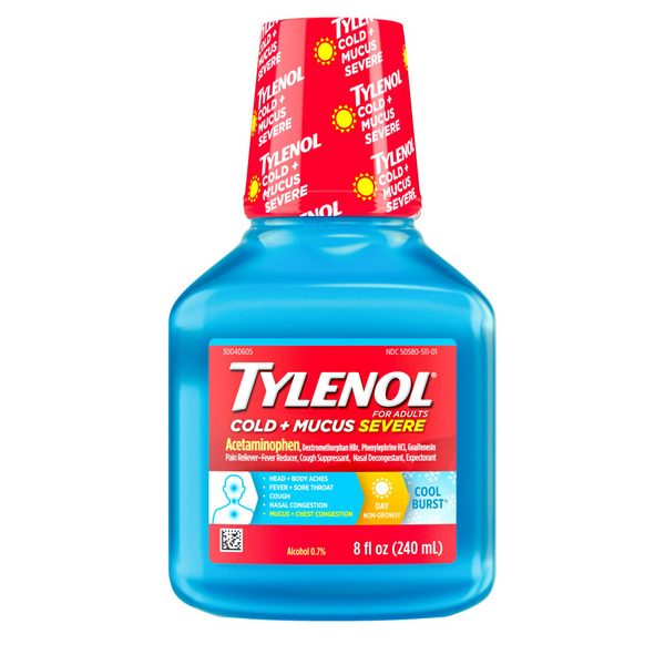 Cold, Flu & Allergy TYLENOL + Mucus Severe Day Liquid Medicine, Cool Burst hero