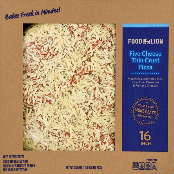 Prepared Meals & Sides Food Lion Pizza, Five Cheese, Thin Crust, 16 Inch hero