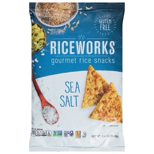 Chips & Pretzels Riceworks Rice Snacks, Gourmet, Sea Salt hero