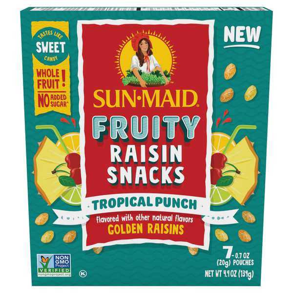 Fruit & Vegetable Snacks Sun-Maid Fruity Raisin Snacks Tropical Punch Pouches hero