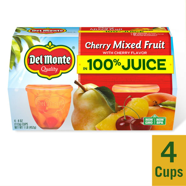 Pantry Del Monte Cherry Mixed Fruit in Cherry Flavored 100% Juice Plastic Fruit Cup Snacks hero