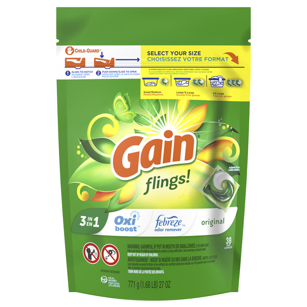 Laundry Gain Flings Laundry Detergent Pacs, Blissful Breeze Scent hero