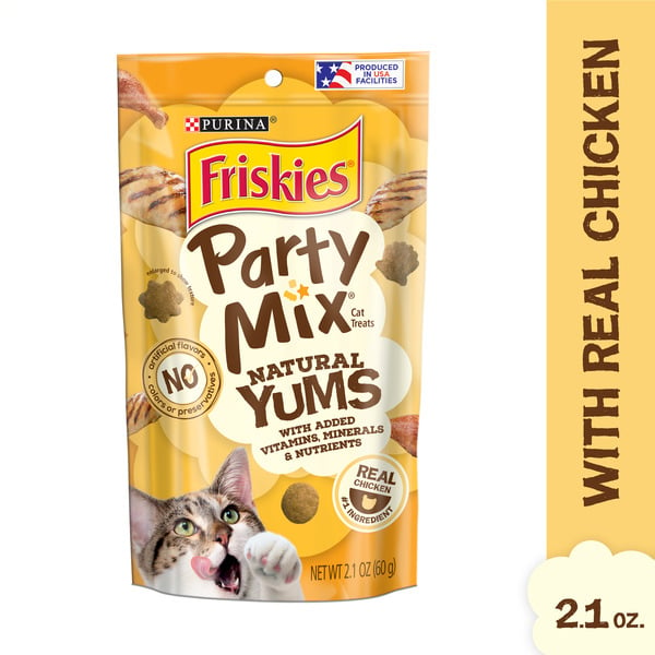 Cat Food & Care Purina Friskies Natural Cat Treats, Party Mix Natural Yums With Real Chicken & Vitamins, Minerals & Nutrients hero