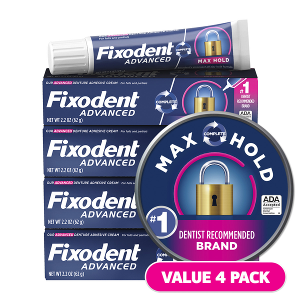 Oral Hygiene Fixodent Advanced Max Hold Denture Adhesive, 2.2 oz, Pack of 4 hero