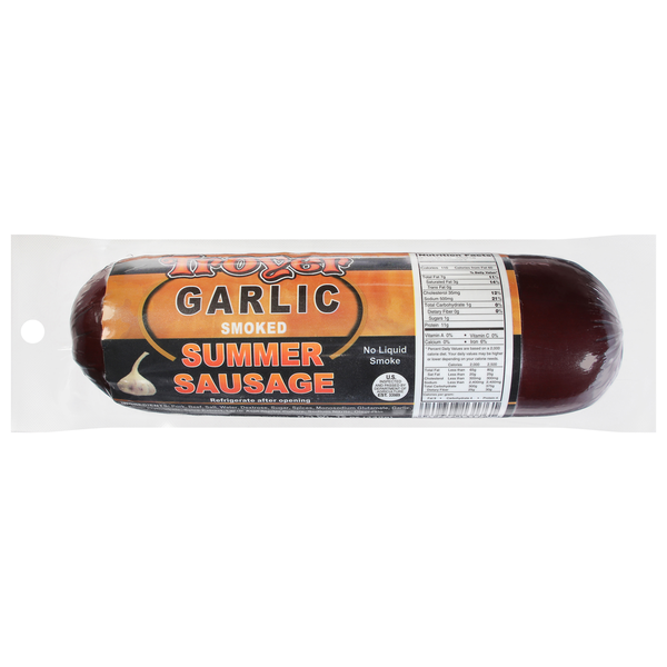 Hot Dogs, Bacon & Sausage Troyer Summer Sausage, Smoked, Garlic hero