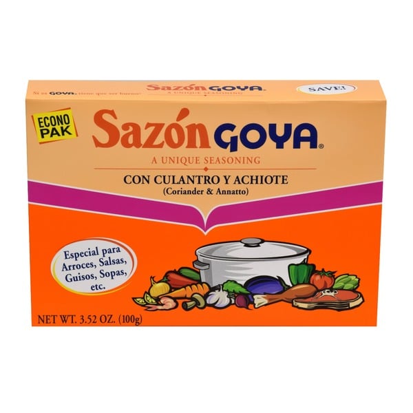 Latin & Hispanic Cuisine Goya Sazón Seasoning with Coriander & Annatto hero