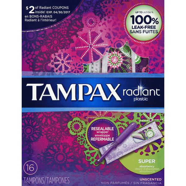 Feminine Care TAMPAX Unscented Tampons With Radiant Plastic Applicators hero