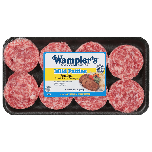 Hot Dogs, Bacon & Sausage Wampler’s Farm Sausage, Small Batch, Premium, Mild Patties hero