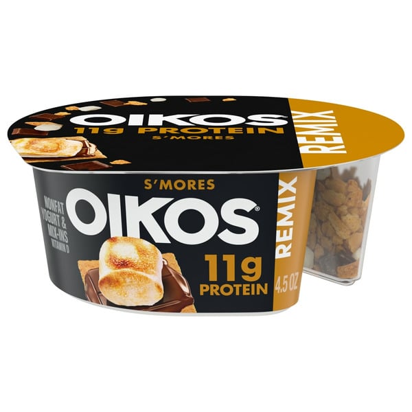 Yogurt Oikos S'mores 11g Protein, Vanilla Nonfat Greek Yogurt with Cookies, Chocolate and Mar hero