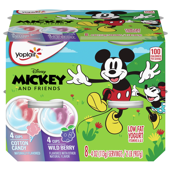 Yogurt Yoplait Yogurt, Low Fat, Cotton Candy/Wild Berry, Disney Mickey and Friends hero