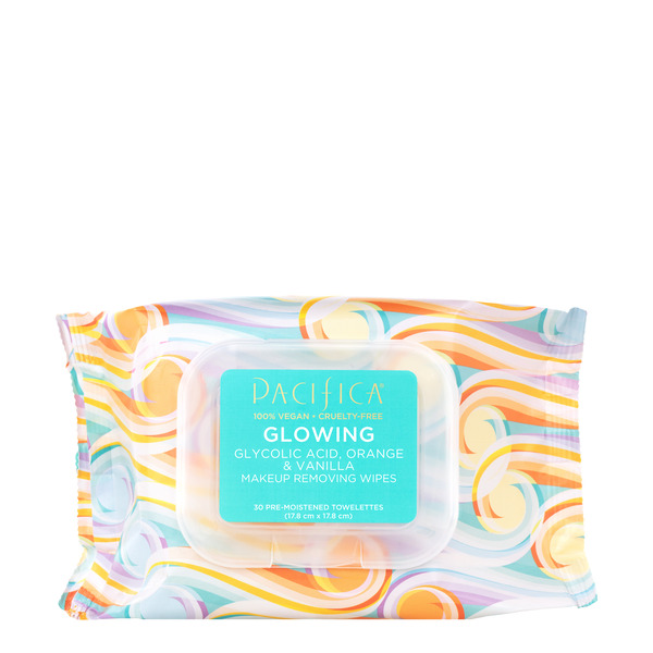 Face, Ear, Eye & Lip Care Pacifica Glowing Glycolic Acid, Orange, & Vanilla Makeup Removing Wipes hero