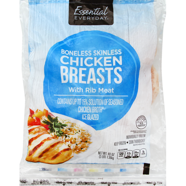 Packaged Poultry Essential Everyday Chicken, Breasts, with Rib Meat, Boneless, Skinless hero