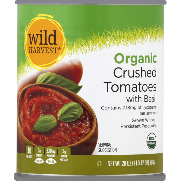 Canned & Jarred Vegetables Wild Harvest Tomatoes, Organic, with Basil, Crushed hero