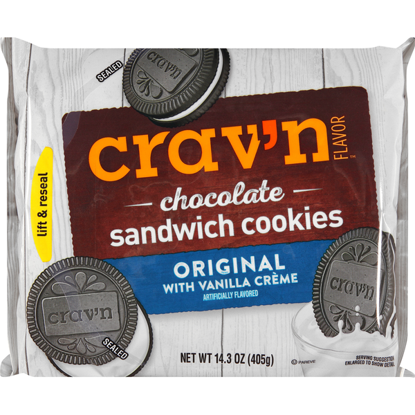 Cookies & Cakes Crav'n Flavor Sandwich Cookies, Chocolate, Original with Vanilla Creme hero