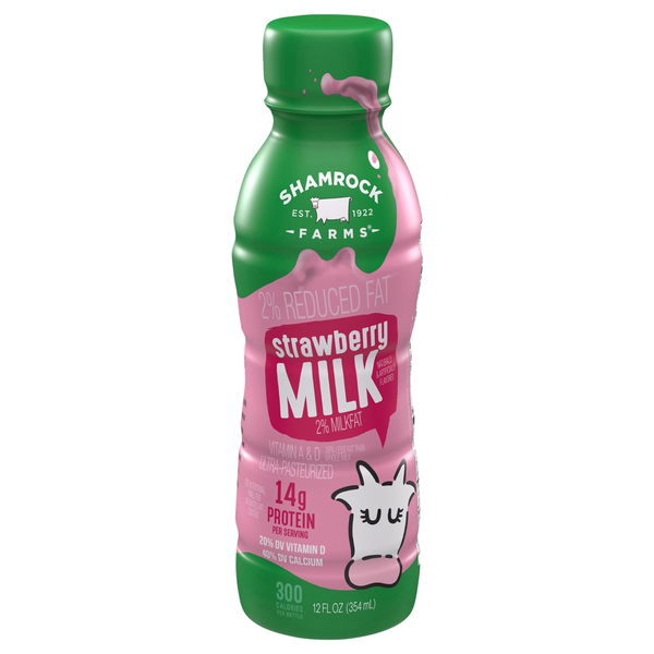 Milk Shamrock Farms Milk, 2% Reduced Fat, 2% Milkfat, Strawberry hero