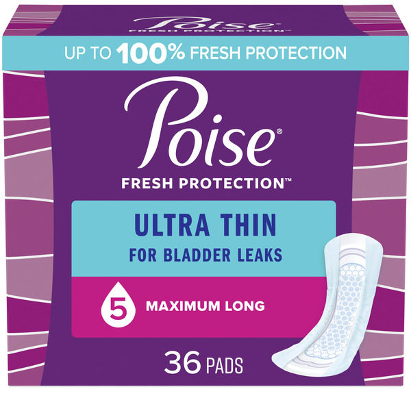 Feminine Care Poise Ultra Thin Incontinence Pads, Maximum Absorbency, Long Length hero