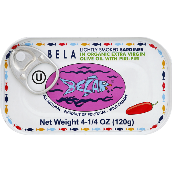 Canned Meat & Seafood BELA Sardines, Lightly Smoked, in Organic Extra Virgin Olive Oil with Piri-Piri hero