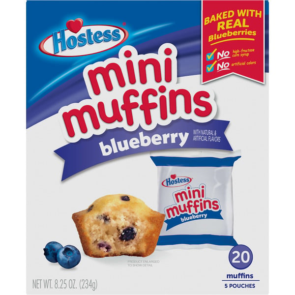 Breakfast Bakery Hostess Blueberry Flavored Mini Muffins Pouches hero