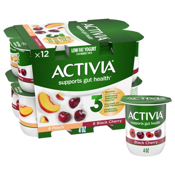 Yogurt Activia Peach and Black Cherry Lowfat, Probiotic Yogurt Cups hero