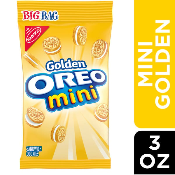 Snacks Oreo Mini Golden Sandwich Cookies, Big Bag hero