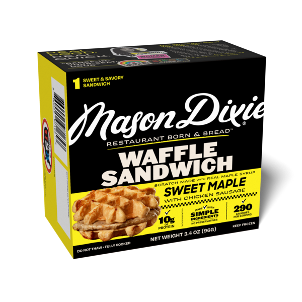 Frozen Meals Mason Dixie Sweet Maple Waffle Sandwich With Chicken Sausage hero