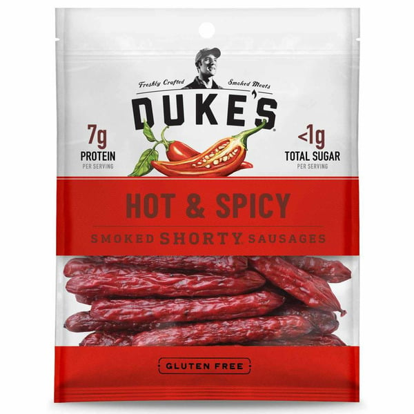 Popcorn & Jerky Duke's Hot & Spicy Smoked Shorty Sausages hero