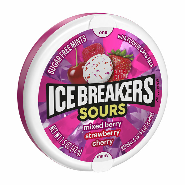 Candy & Chocolate Ice Breakers Mints, Mixed Berry, Strawberry and Cherry Flavors, Sour, Sugar Free hero