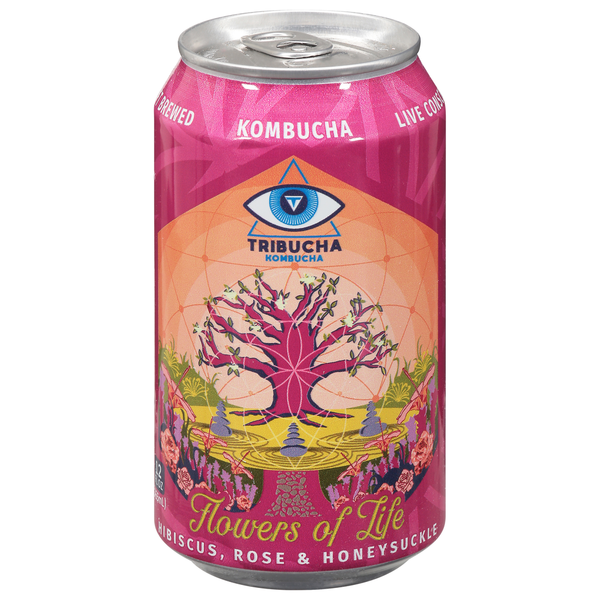 Refrigerated Tribucha Kombucha, Flowers of Life hero